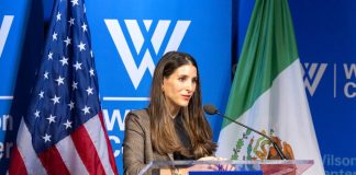 Lila Abed, director of the Mexico Institute and expert in Mexico-U.S. relations, speaks on stage at a Wilson Center event.