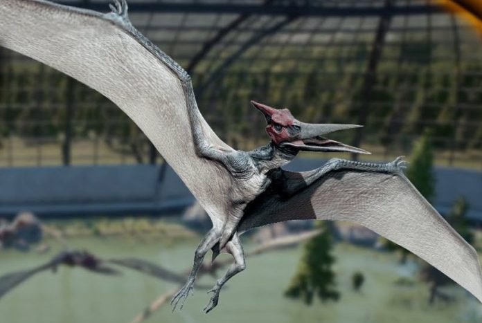 animatronic pterodactyl in flight from Jurassic World exhibition in Mexico City