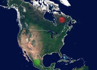 Satellite image of North America