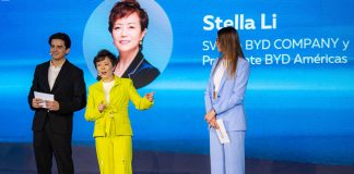 BYD Executive Vice President Stella Li at the launch of the company's Dolphin Mini electric car in Mexico in February. (BYD)