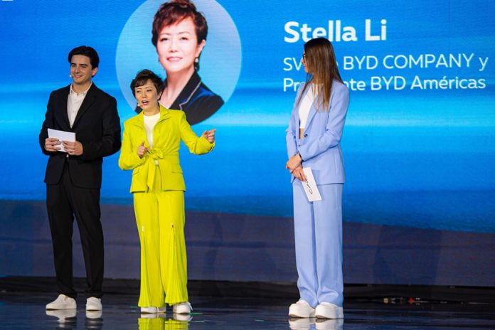 BYD Executive Vice President Stella Li at the launch of the company's Dolphin Mini electric car in Mexico in February. (BYD)