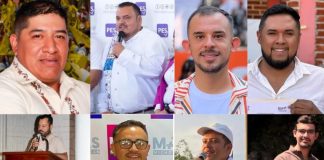 Mugshots of eight people who won in Michoacan's 2024 local elections. as trans women. They all appear conventionally male.