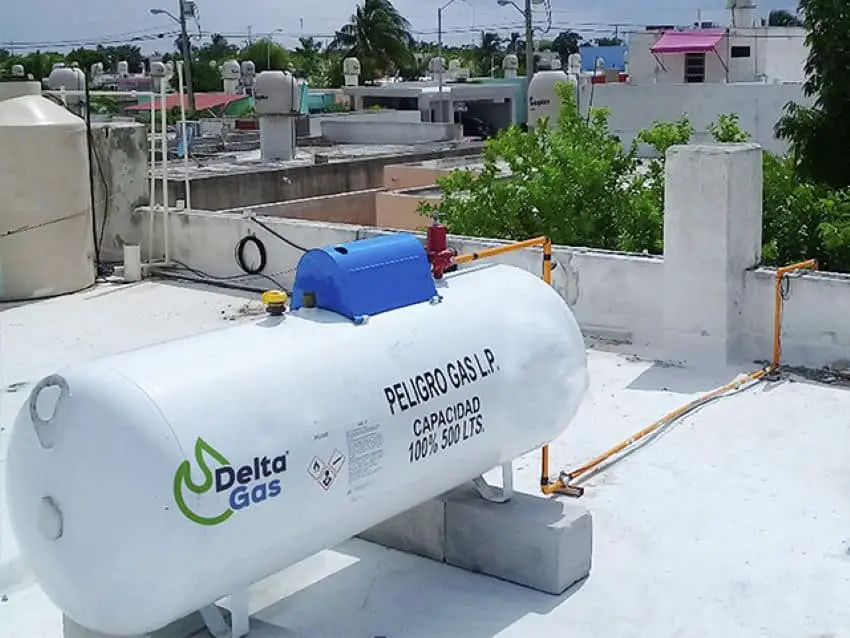 A gas tank on a roof