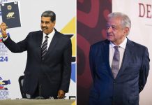 Two photos, one of Venezuelan President Nicolás Maduro and another of Mexican President López Obrador.