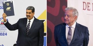 Two photos, one of Venezuelan President Nicolás Maduro and another of Mexican President López Obrador.