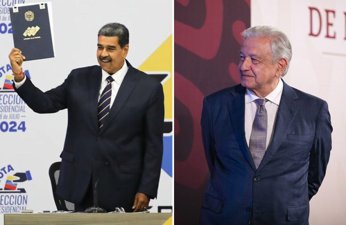 Two photos, one of Venezuelan President Nicolás Maduro and another of Mexican President López Obrador.