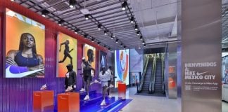 Art and merchandise in the Nike and Jordan Brand joint store in Mexico City.