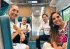 Claudia Sheinbaum, AMLO and Mara Lezama sit in a car of the Maya Train.