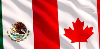 Mexico flag and Canada flag
