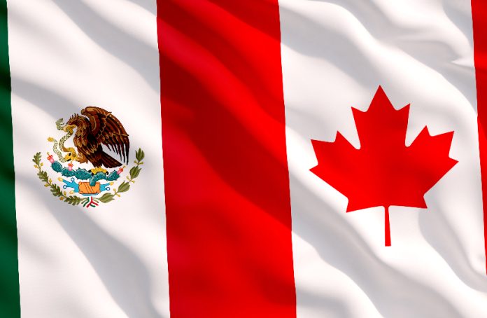 Mexico flag and Canada flag