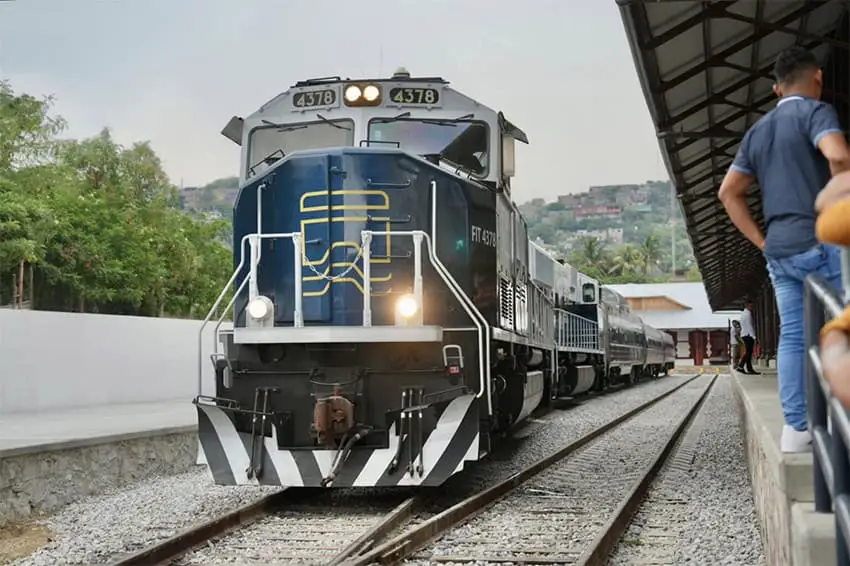 The Interoceanic Train, part of Sheinbaum's plan for a trans-isthmus industrial corridor, leaves a station.