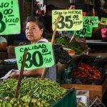 Price signs in a produce market, showing inflation in Mexico