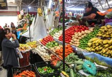 Fruits and vegetables on a market stand in Mexico