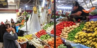 Fruits and vegetables on a market stand in Mexico