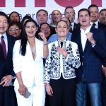 Claudia Sheinbaum stands with Morena party leaders