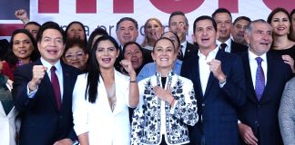 Claudia Sheinbaum stands with Morena party leaders