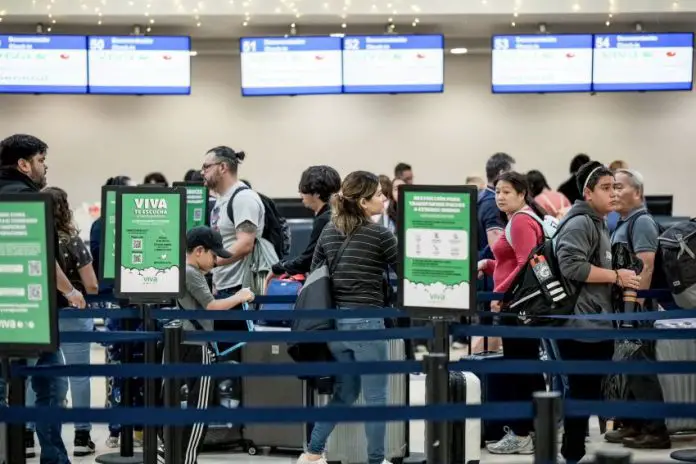 Passengers in line at Tulum International Airport