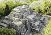 Pyramid at Ichkabal archeological site in Quintana Roo, Mexico