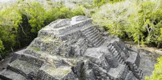 Pyramid at Ichkabal archeological site in Quintana Roo, Mexico