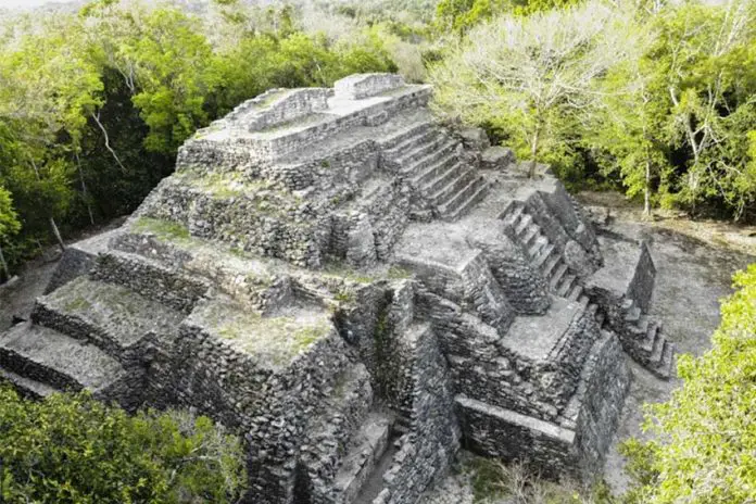 Pyramid at Ichkabal archeological site in Quintana Roo, Mexico