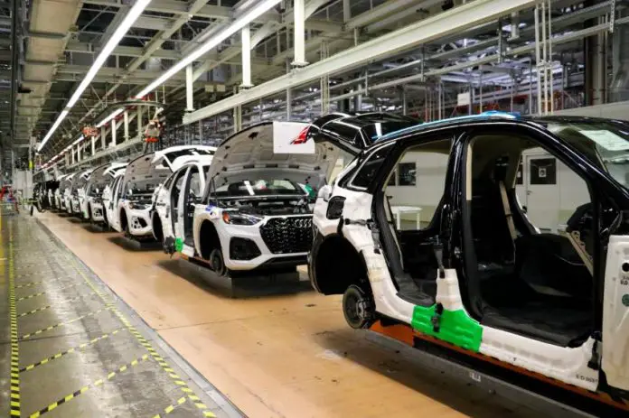 Cars being assembled in an Audi factory in Mexico.