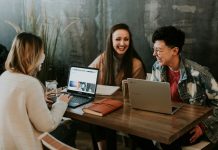 Three people in a remote meeting