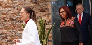 Leticia Ramírez and Arturo Zaldívar walk behind President-elect Claudia Sheinbaum