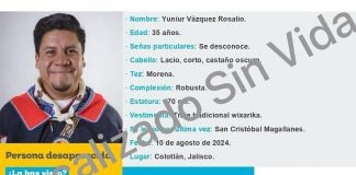 The missing person's alert for Yuniur Vázquez Rosalío, an Indigenous leader whose death has raised questions in Jalisco.