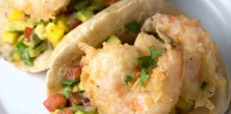 Battered Baja shrimp tacos