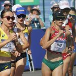 Mexican race walker Alegna González competes in the Paris Olympics