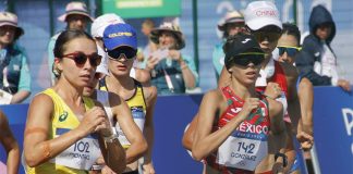 Mexican race walker Alegna González competes in the Paris Olympics