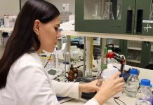 Paulina Faccinetto, inventor of Lucid Mind chocolate, in a lab.