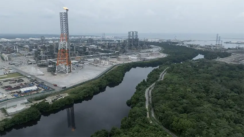 A view of the Pemex Olmeca refinery on the coast of Dos Bocas, Tabasco.