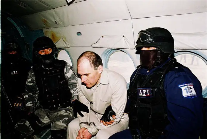 Zetas founder Osiel Cárdenas during his extradition from Mexico to prison in the U.S.