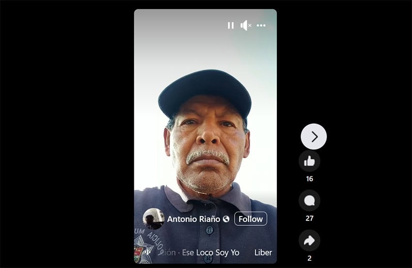 Riaño in police uniform in a Facebook video screenshot