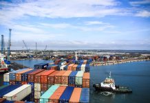 A tanker filled with containers of export goods in Mexico