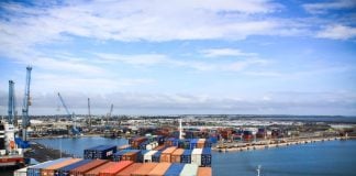 A tanker filled with containers of export goods in Mexico
