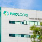 Facade of white office building bearing Prologis logo and name