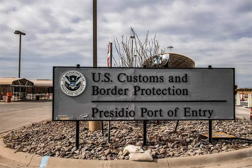 US border patrol sign announcing the Presidio Port of Entry