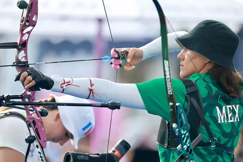 Mexican Olympic archer Alejandra Valencia draws her bow.