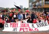 UNAM students protest in Mexico City holding a banner that says "El poder judicial al servicio del pueblo"