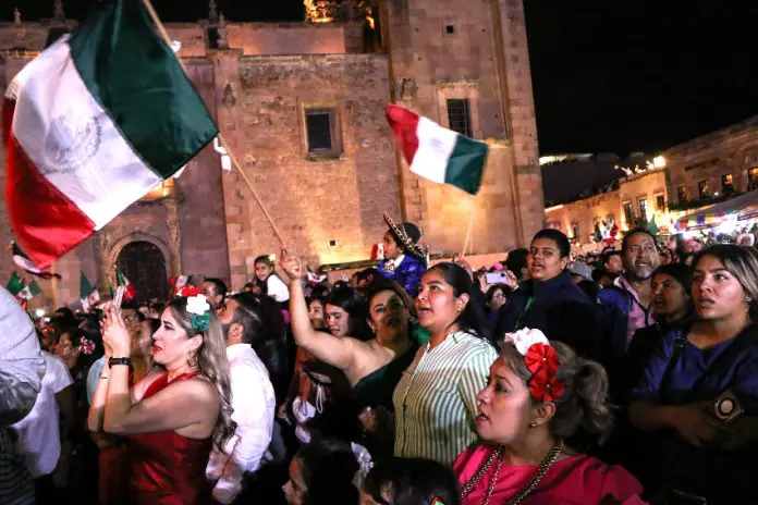 Crowd celebrating Mexico's Independence Day in Zacatecas