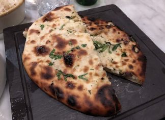 Cheese-stuffed naan bread, which can use queso Oaxaca