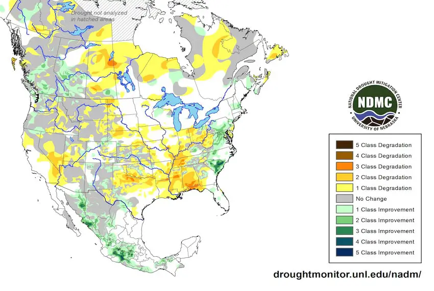 By the end of August 2024, most drought-affected areas of Mexico showed improvement over July. 