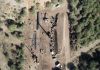 Aerial shot of cranes and other construction equipment