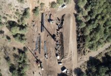 Aerial shot of cranes and other construction equipment