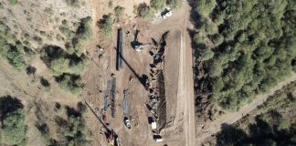 Aerial shot of cranes and other construction equipment