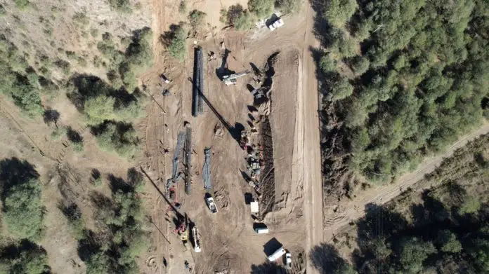 Aerial shot of cranes and other construction equipment