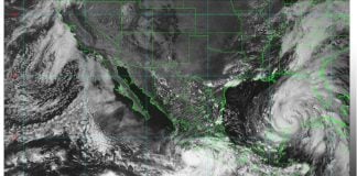 Satellite image showing Hurricane John and Hurricane Helene in Mexico
