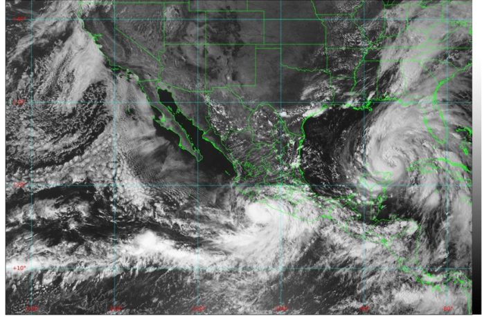 Satellite image showing Hurricane John and Hurricane Helene in Mexico